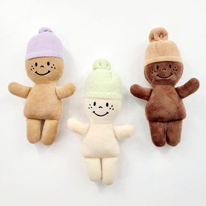 Creative Minds Lot of 3 Multicultural Plush Soft Baby Dolls with Hats Diverse 9"